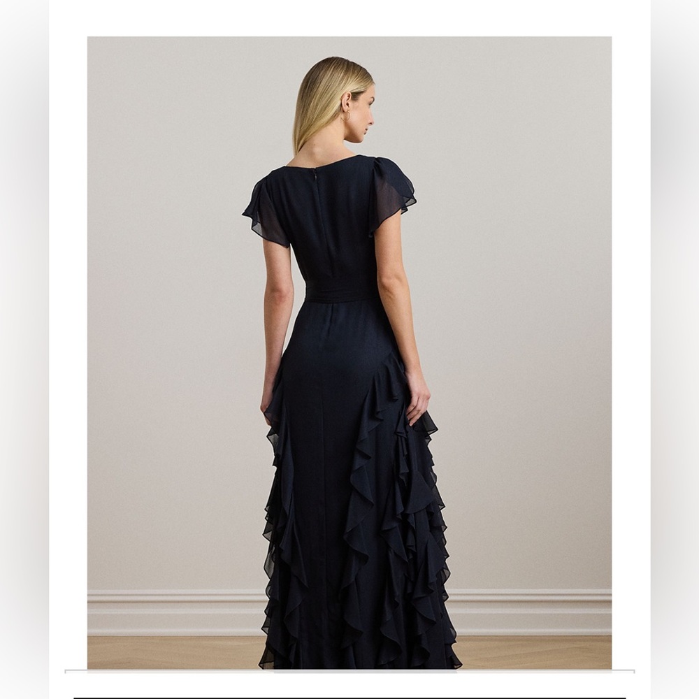Lauren Ralph Lauren Ruffle trim metallic chiffon gown - Picture 2 of 5